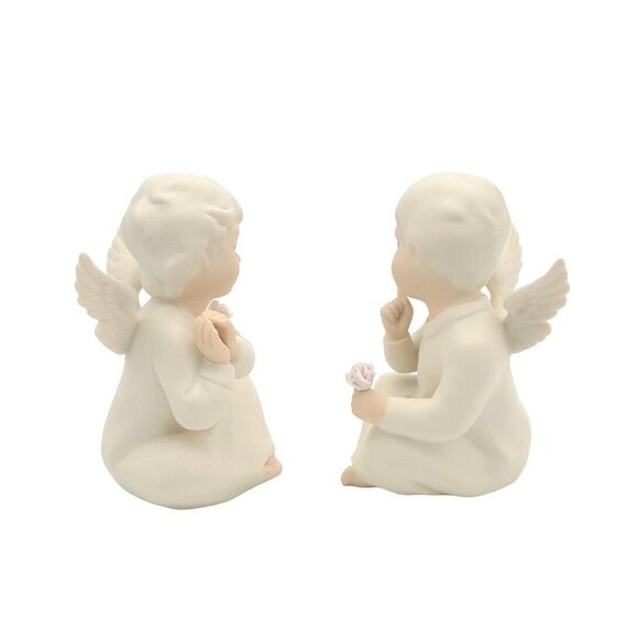 Vtg 1991 Angel Cherub Sitting With Rose Porcelain Figurines Set 2 HOMCO Mizuno - Picture 5 of 9